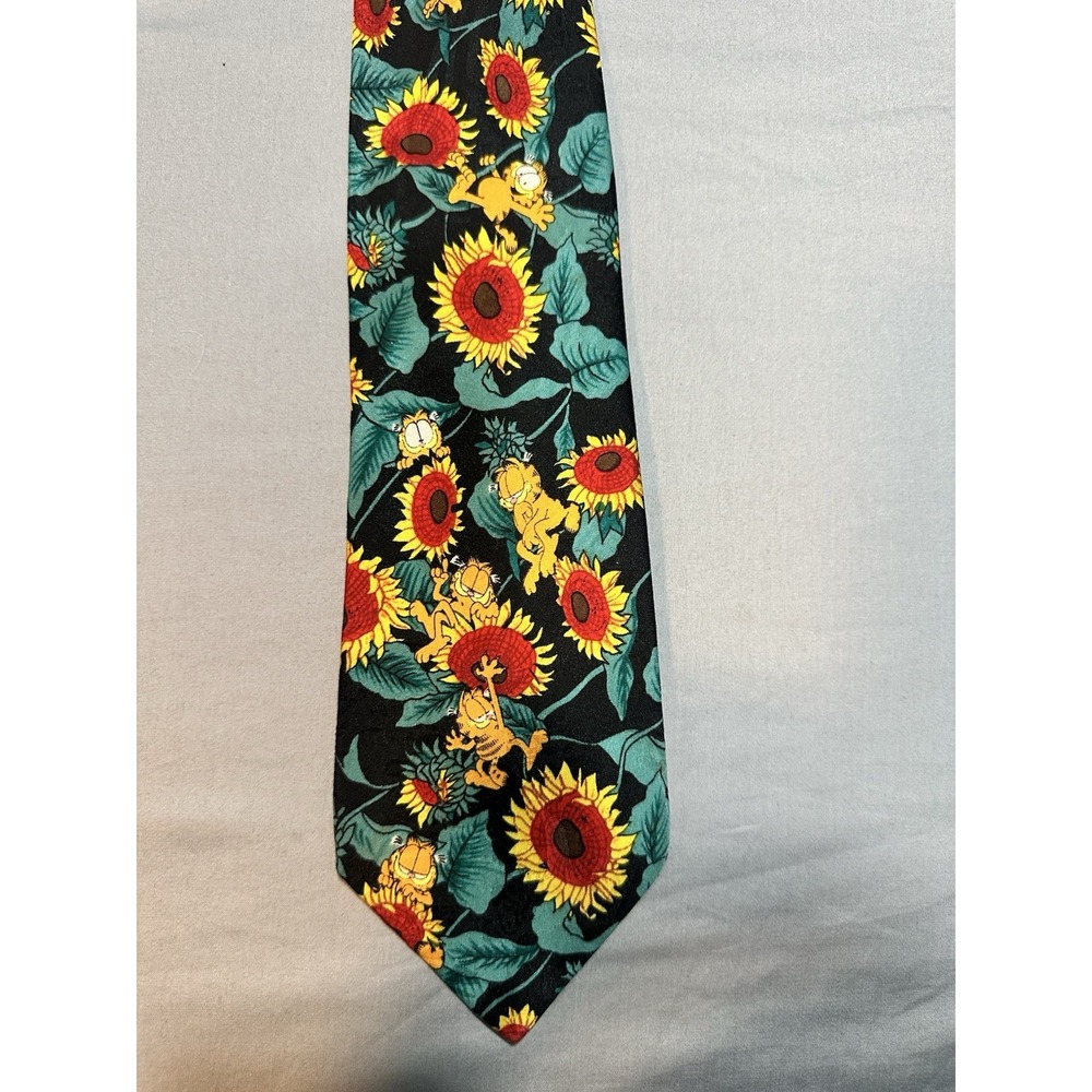 Vintage‎ Garfield Paws Addiction Neck Tie Sunflowers Mens